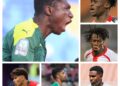 A collage of images of young African footballers: Lamine Camara, Mohammed Kudus, Issa Kabore, Ernest Nuamah, Mohamed Amoura, Ez Abde
